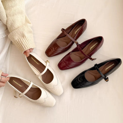 Damen Ballerinas Elegant mit verstellbarem Riemen Brogue Design - BerlinGlamour