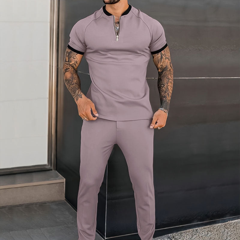 Herren Sportset Kurzarm mit Reißverschluss elastisch