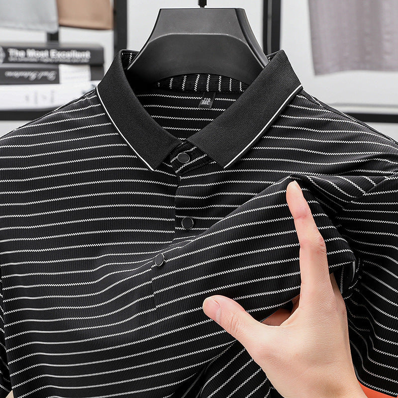 Herren Poloshirt Kurzarm Fein Streifenmuster Atmungsaktiv Modern
