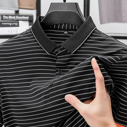 Herren Poloshirt Kurzarm Fein Streifenmuster Atmungsaktiv Modern