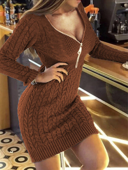 Damen Strickkleid Elegantes Hochkragen Kleid Modern