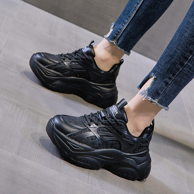 Damen Sneaker Chunky atmungsaktiv Mesh Weite Sohle Schwarz