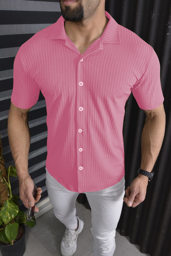 Herren Hemd Kurzarm Slim Fit Rippendesign Modern