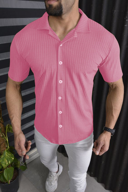 Herren Hemd Kurzarm Slim Fit Rippendesign Modern