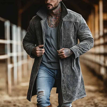 Herren Langmantel Wildleder Modern Schwarzer Ledermantel - BerlinGlamour