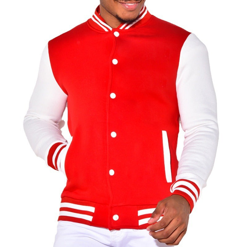 Herren Collegejacke Sportlich Kontrast Ärmel Druckknöpfe