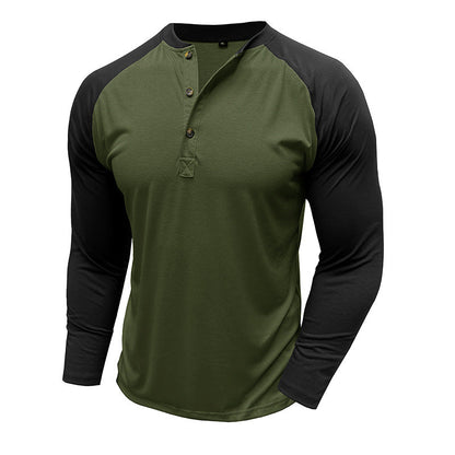 Herren Langarm-Shirt Modern mit Kontrastärmeln und Knöpfen