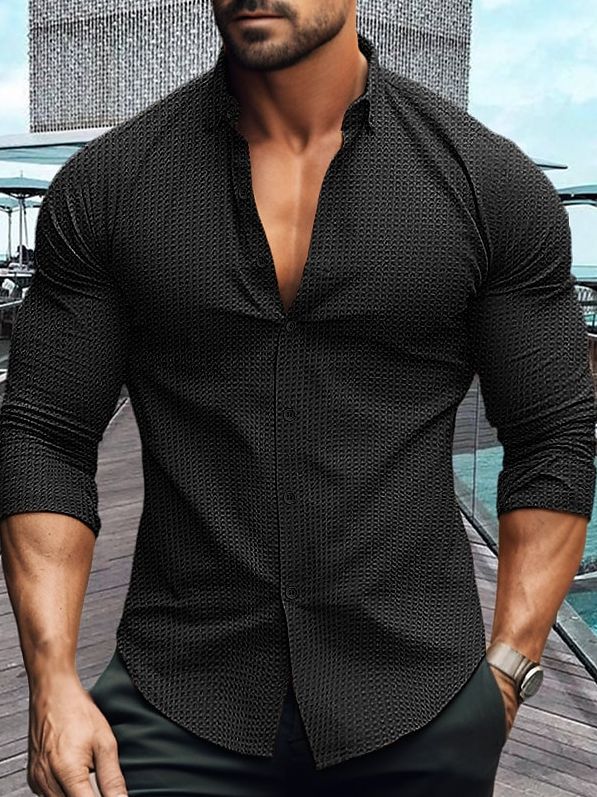 Elegantes Herren Langarmhemd Strukturiert Modern