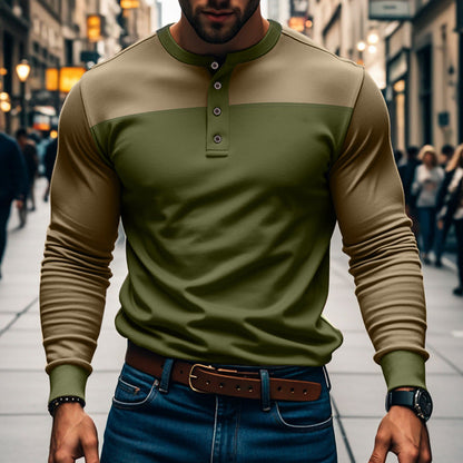Herren Langarmshirt Modern mit Knopfleiste und Struktur