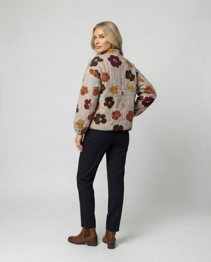Damen Blumen-Jacke Kurz Ballonärmel Freizeitmode