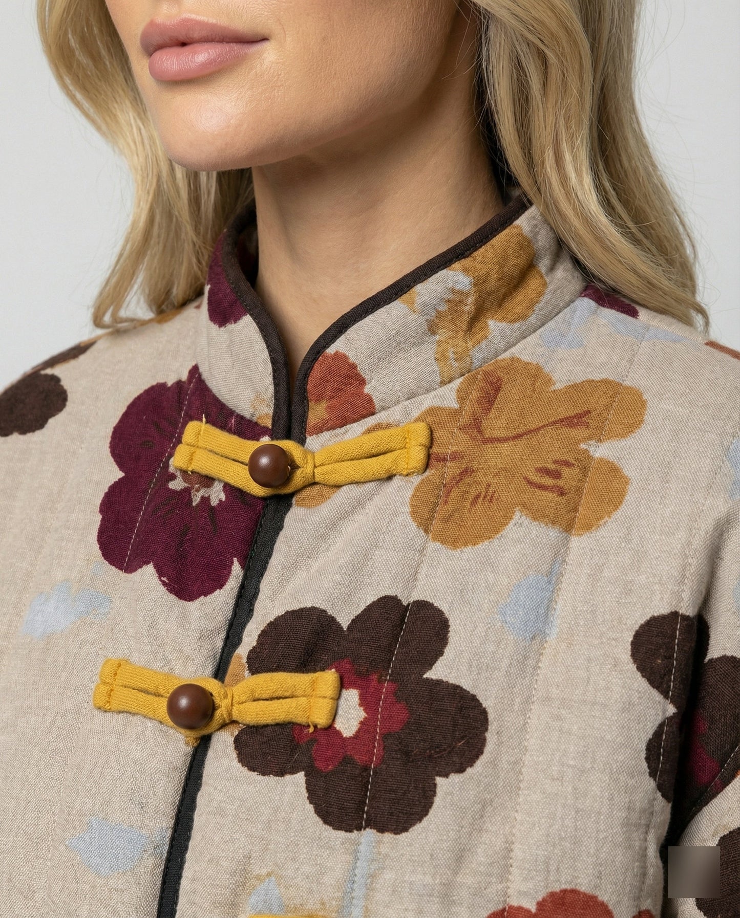Damen Blumen-Jacke Kurz Ballonärmel Freizeitmode