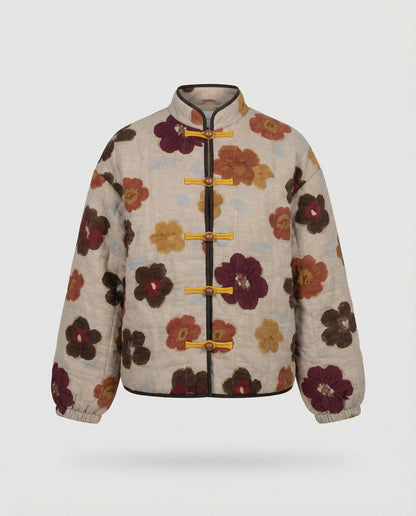 Damen Blumen-Jacke Kurz Ballonärmel Freizeitmode