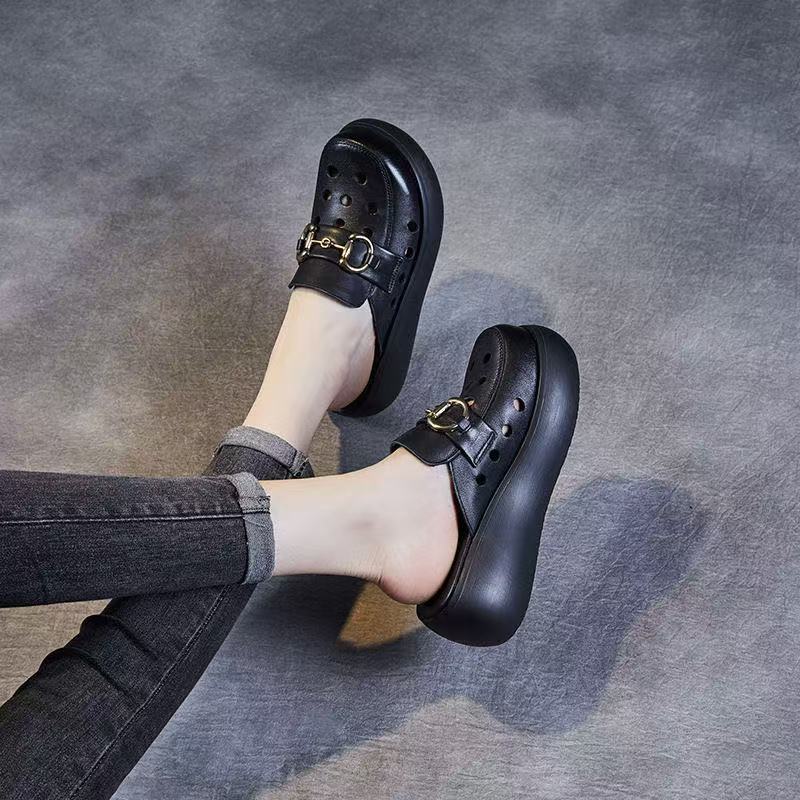 Damen Clogs mit Schnallen Design Modern Schwarz