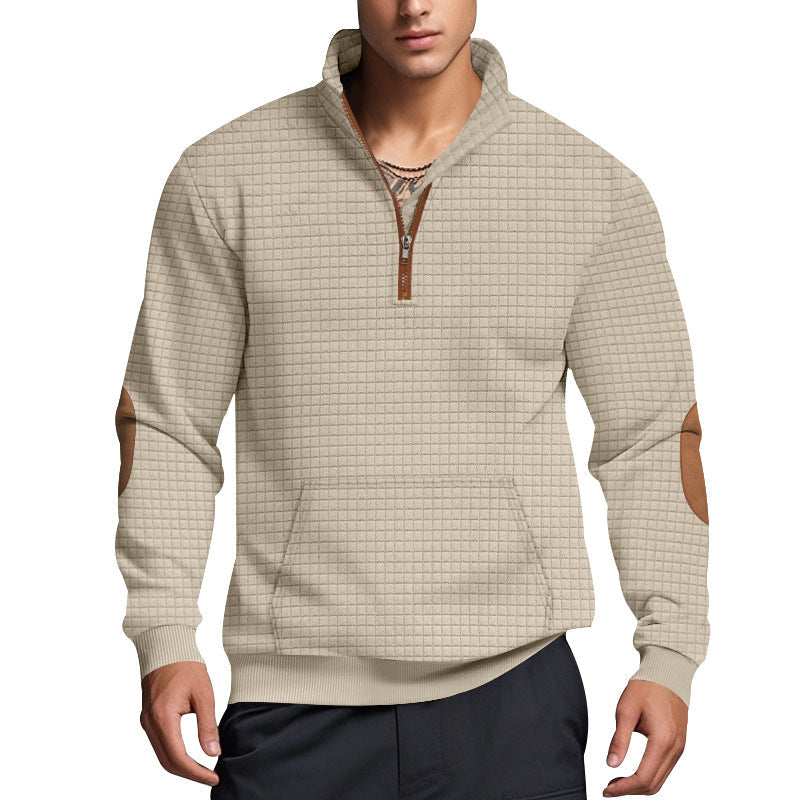Herren Fleece-Pullover Sportlich mit Reißverschluss und Patches