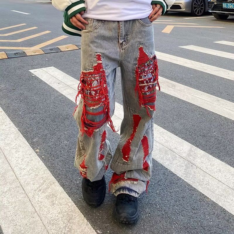 Herren Jeans Lässig Destroyed Ripped Berlin Style