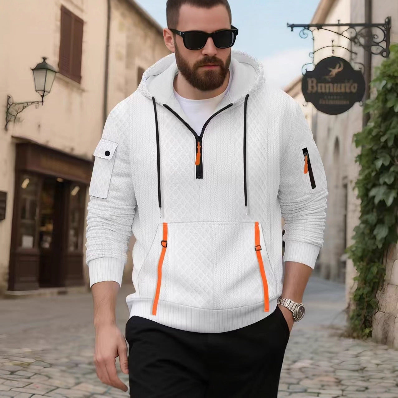 Herren Kapuzenpullover Modern mit Reißverschlusstaschen Trendy