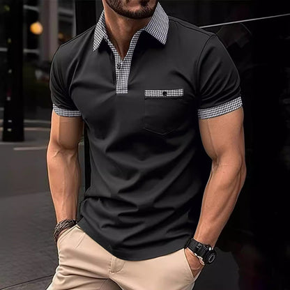 Herren Poloshirt Karomuster mit Brusttasche Modern