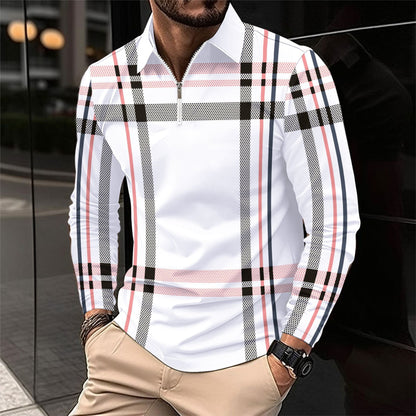 Herren Langarmshirt Karomuster Modern Reißverschluss - BerlinGlamour