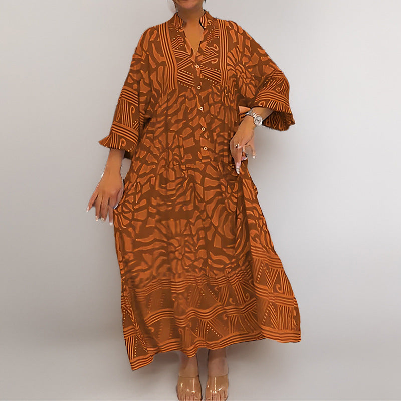 Damen Maxikleid Modern Grafik V-Ausschnitt Elegant - BerlinGlamour