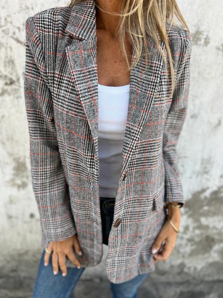 Damen Blazer Karierter Slim Fit Modern