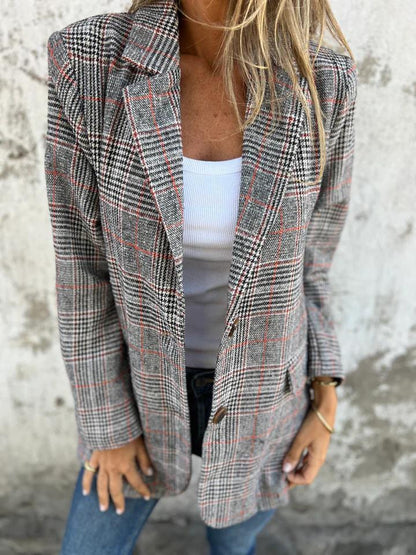 Damen Blazer Karierter Slim Fit Modern