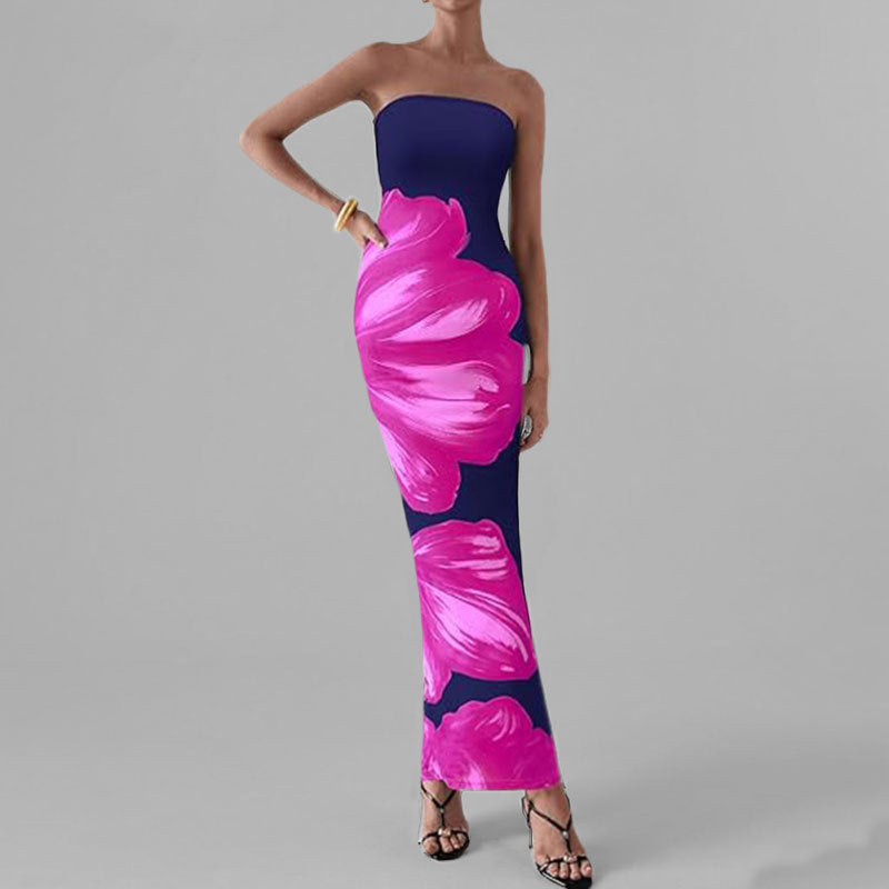 Sommerkleid Schulterfrei Blumenmuster Figurformend