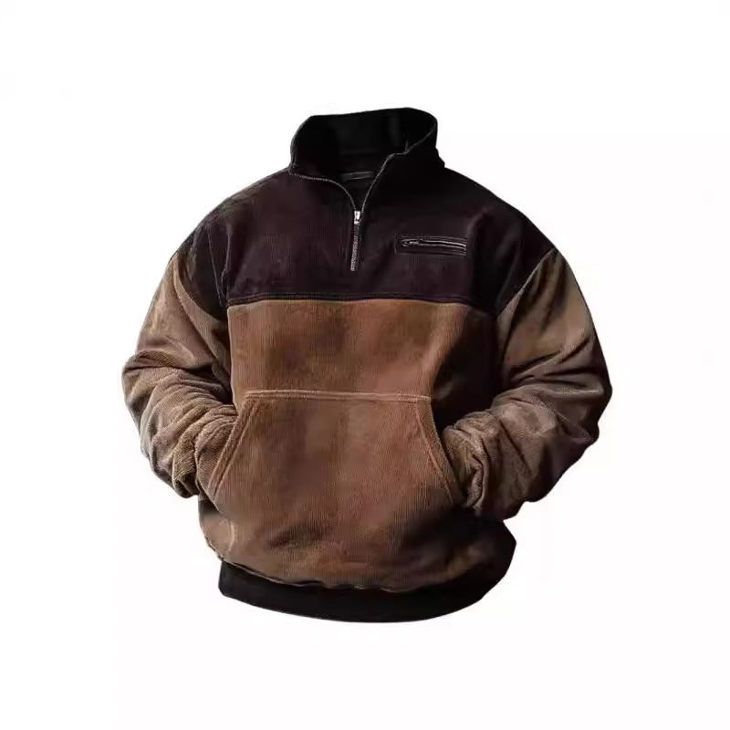 Herren Stehkragenpullover Soft Samtig mit Taschen