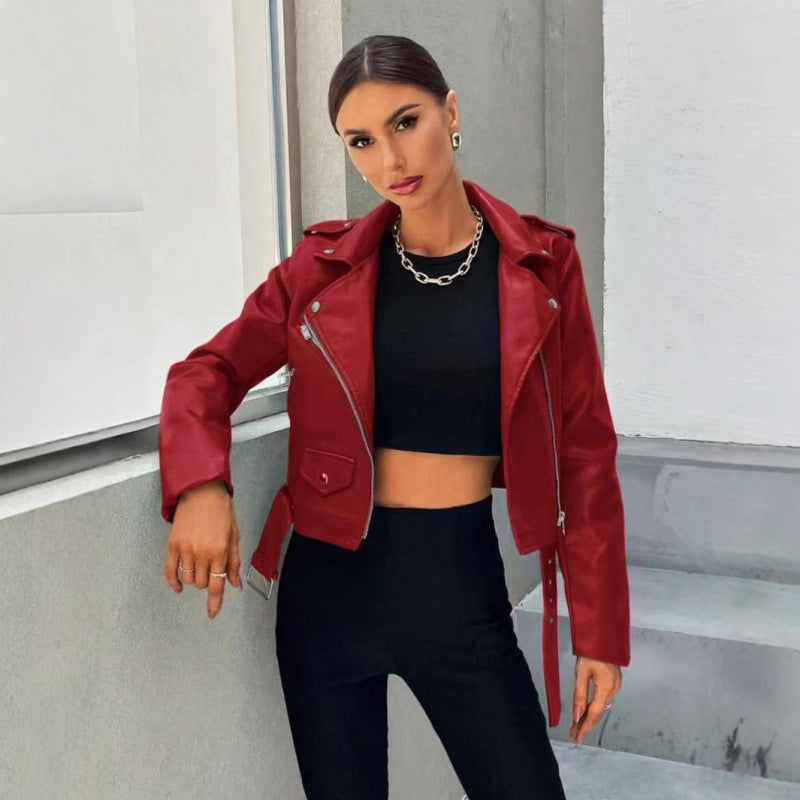 Damen Kunstlederjacke Taillierte Asymmetrisch Schwarz