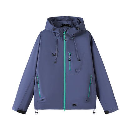Wasserdichte Herren Funktionsjacke mit Kapuze und Reißverschlusstaschen