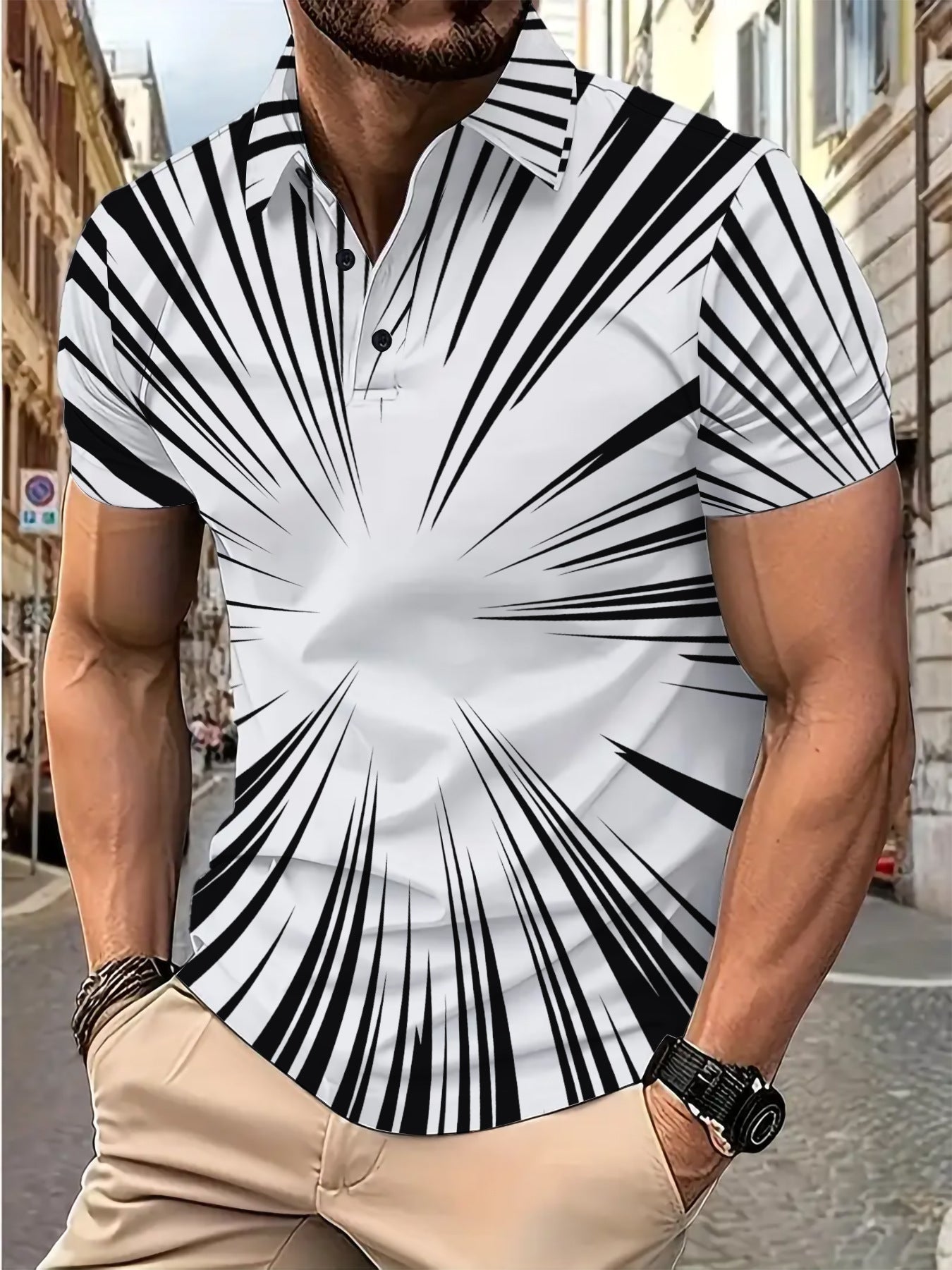 Herren Poloshirt Kurzarm mit Strichmuster Trendig