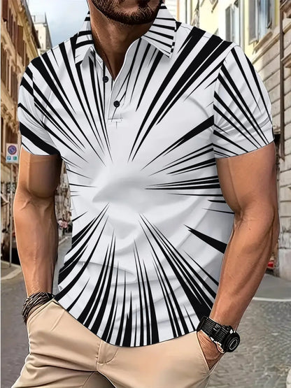 Herren Poloshirt Kurzarm mit Strichmuster Trendig