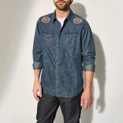Herren Jeanshemden mit Stickdesign Modern Berlin Style