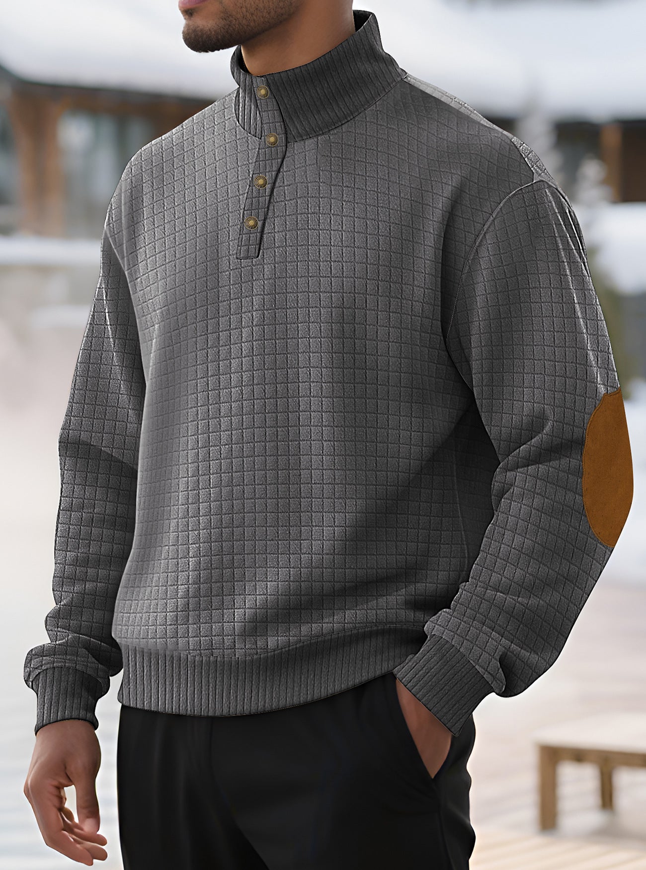 Herren Pullover Stehkragen Modern Strukturiert Knopfverschluss
