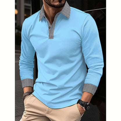 Herren Poloshirt Langarm Modern Kontrast Kragen