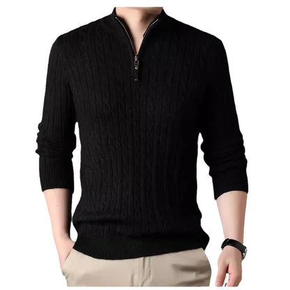 Herren Pullover Strick Zopfmuster Zipper Grün