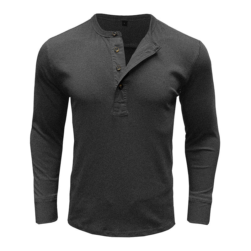 Herren Langarmshirt Knopfvorderteil Modern Strukturiert