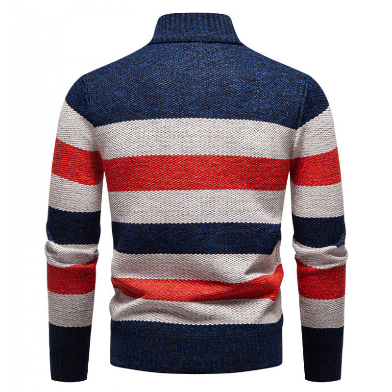 Herren Strickpullover Modern Gestreift Mit Reißverschluss