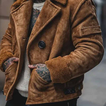 Lederjacke Herren Lässig Wildleder Schwarz Mit Weichem Innenfutter