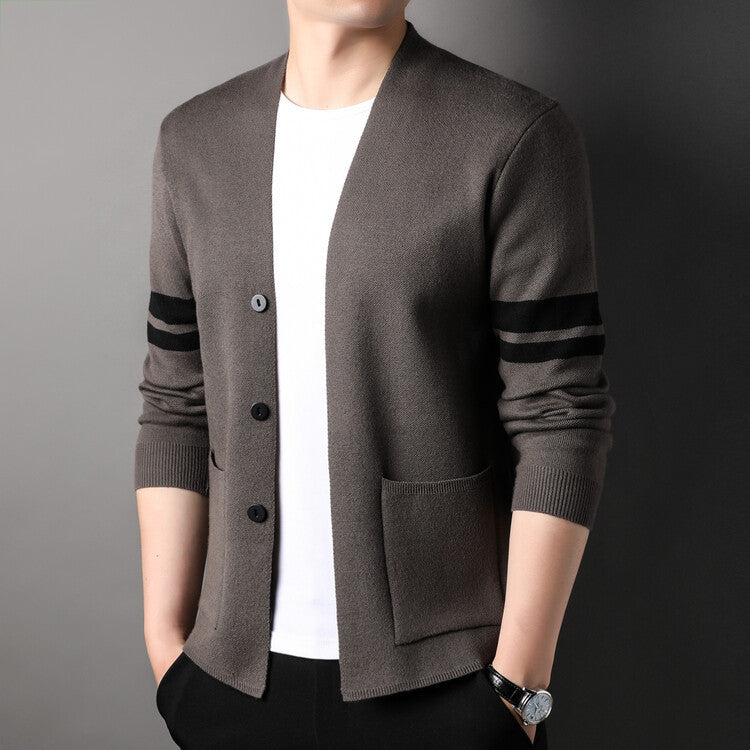 Herren Strickcardigan Modern Niedriger Kragen Streifen