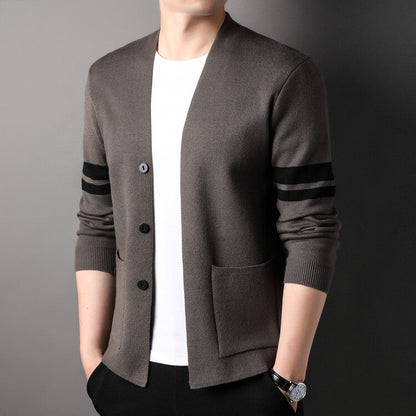 Herren Strickcardigan Modern Niedriger Kragen Streifen