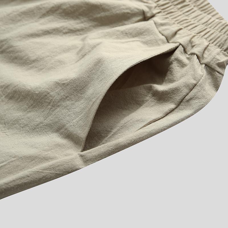 Herren Leinenanzug Schlafanzug Bequem V-Ausschnitt