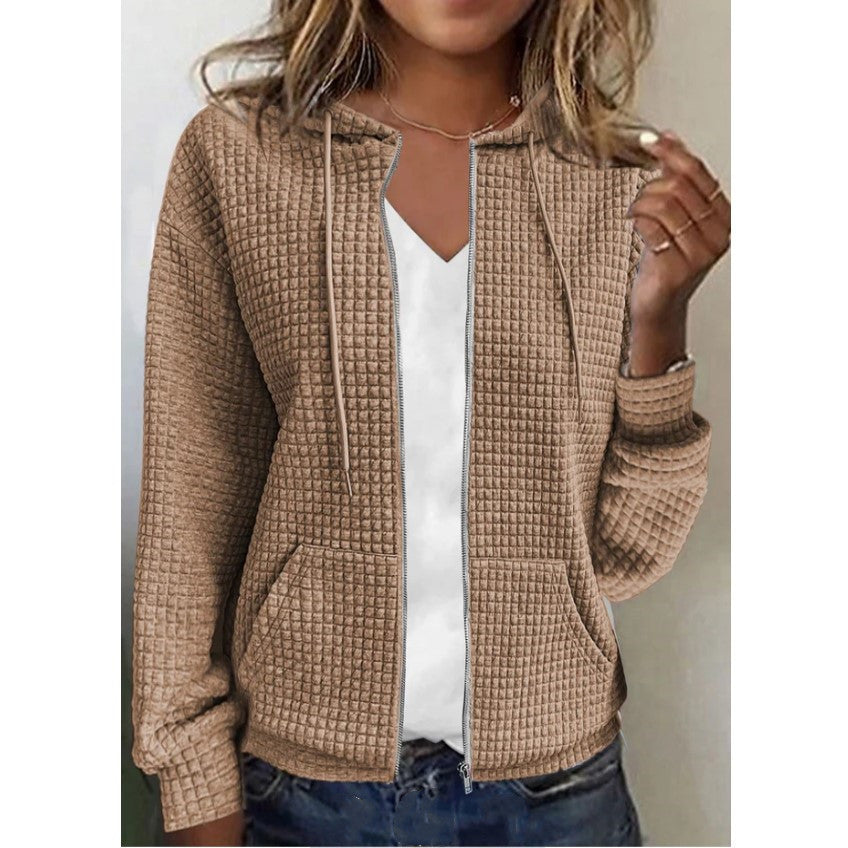Damen Kapuzenjacke Leicht Waffelstruktur mit Taschen Modern