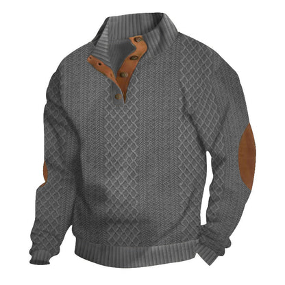 Herren Sweatshirt Strickmuster Leder Details Modern