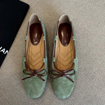 Damen Ballerinas Wildleder Schleifen Design Elegant