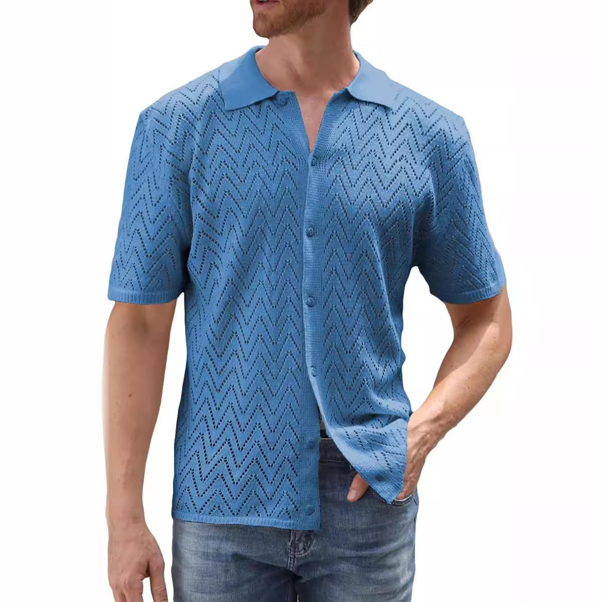 Herren Strickshirt Kurzarm Modern Sportlich