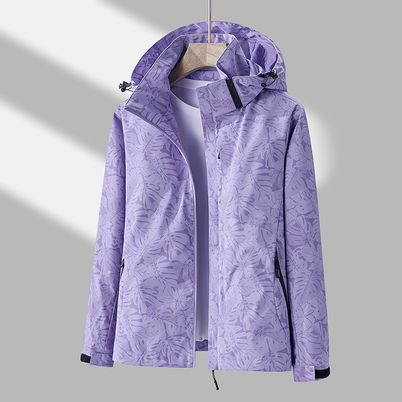 Damenjacke mit Kapuze Blattmuster Trendy