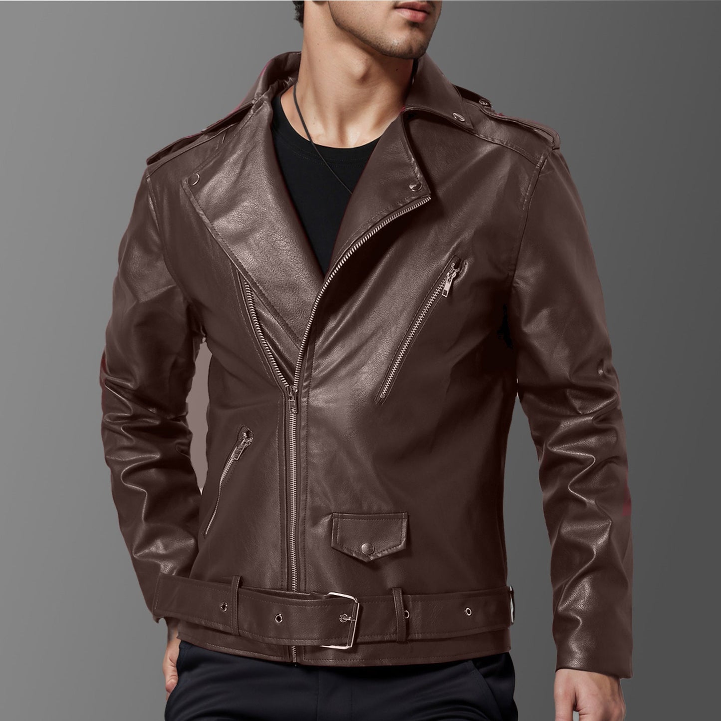Echtleder Bikerjacke Herren Lederjacke Schwarz Stilvoll
