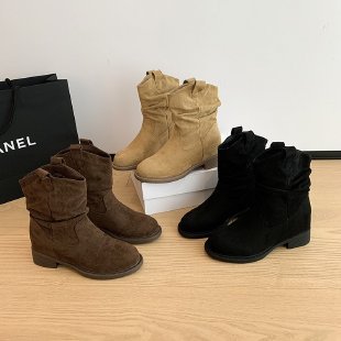 Damen Stiefeletten Weich Veloursleder Schwarz Elegantes Design