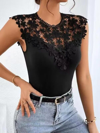 Damen Bodysuit mit Spitze und Glitzer Applikation