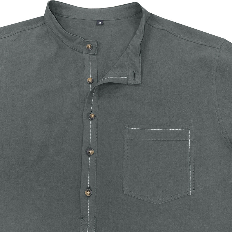 Herren Hemd Langarm mit Henley Kragen und Brusttasche Modern